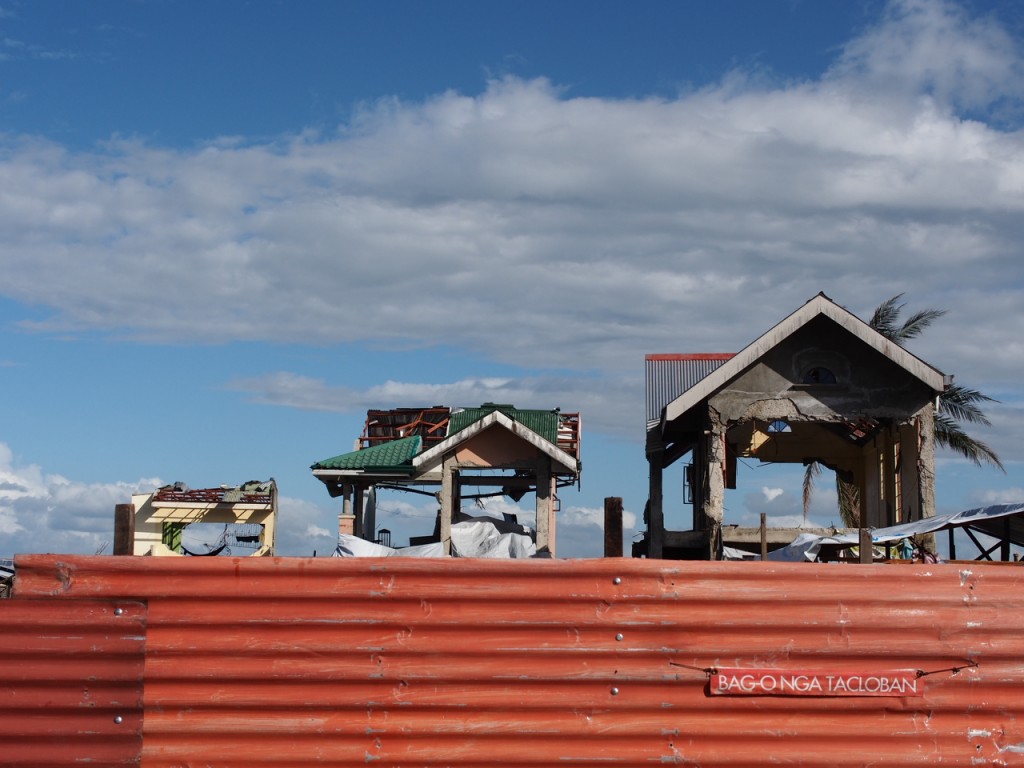 Three houses still standing but largely destroyed by super typhoon Yolanda.
