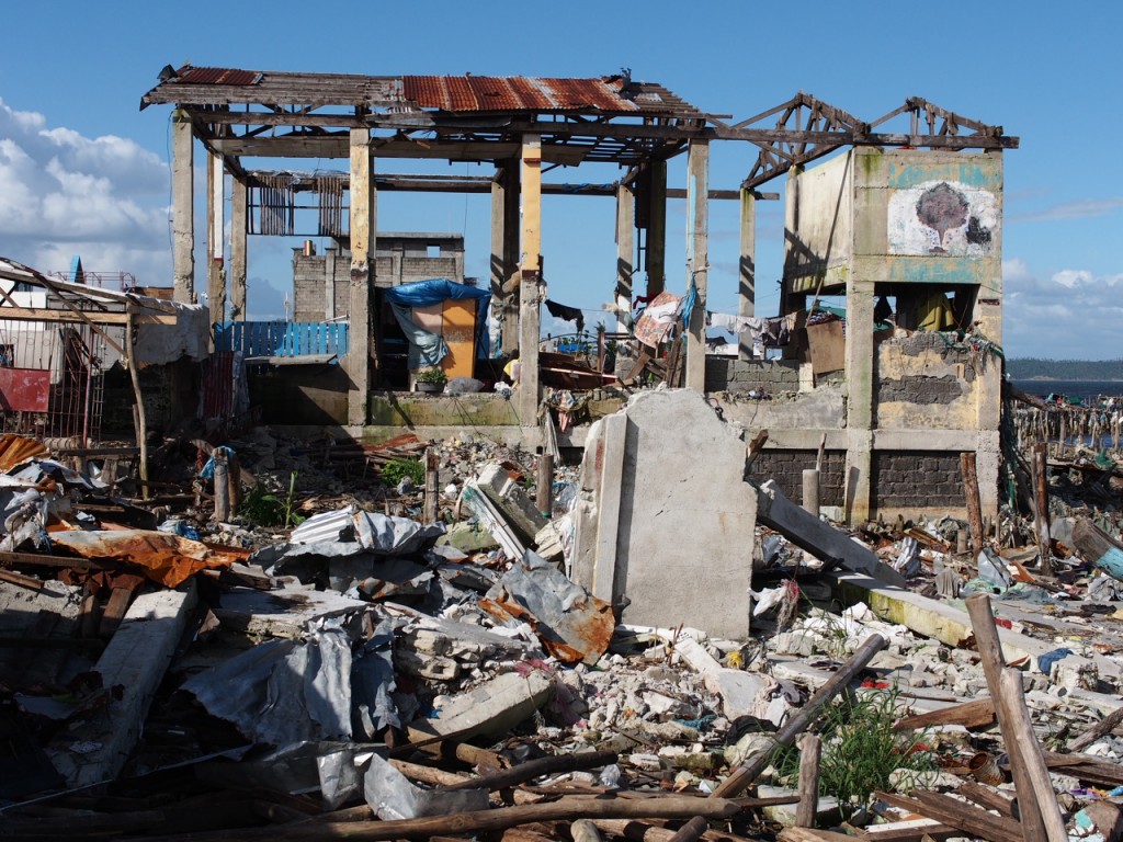 The concrete shell of a building remains after super typhoon Yolanda