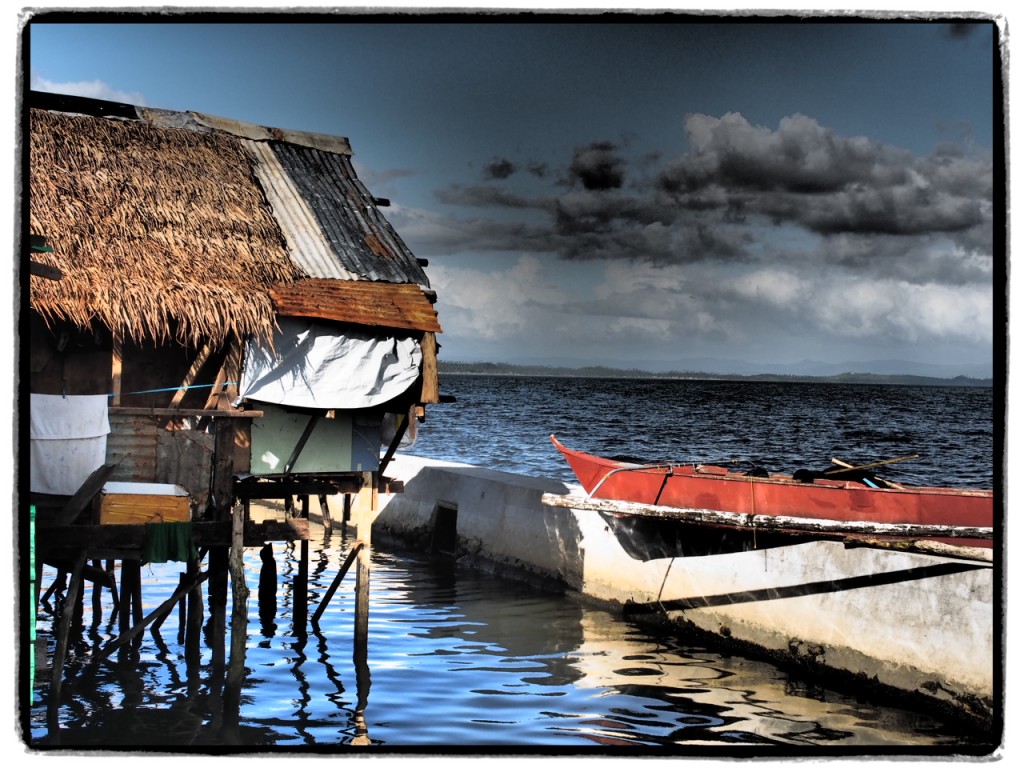 A new house built on stilts over the water after the typhoon