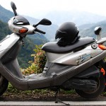 Scooter and Helmet in the Mountains