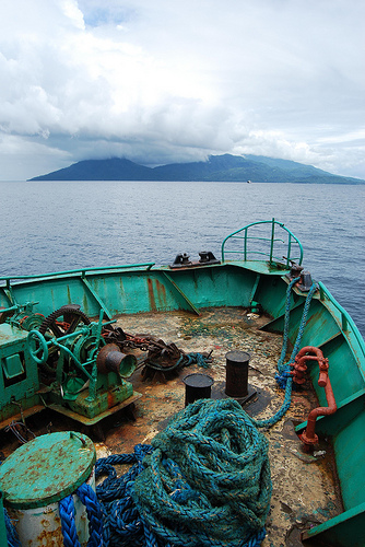 Approaching Cloud-Covered Camiguin