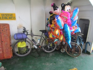 My Bike on the Aleson Shipping Vehicle Ferry - With balloons!