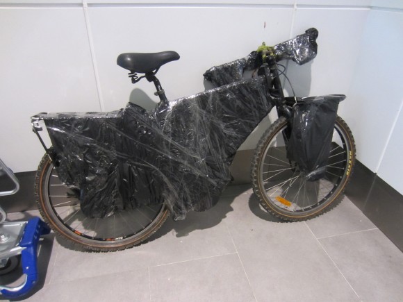 My bike wrapped up in plastic as per the Air Asia policy. 