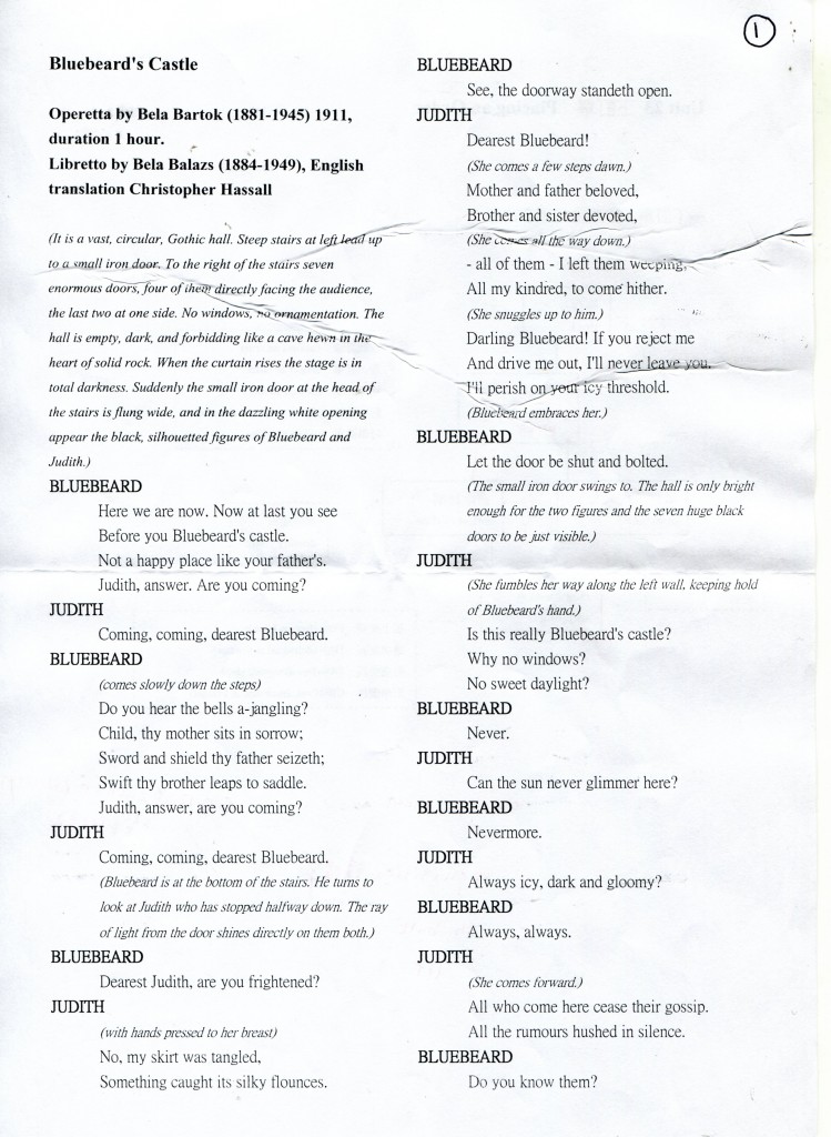 Bluebeard's Castle Libretto