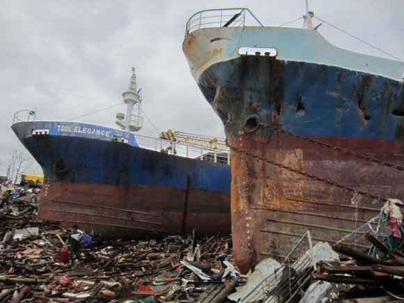 Ships blown ashore in Anibong during Super Typhoon Yolanda