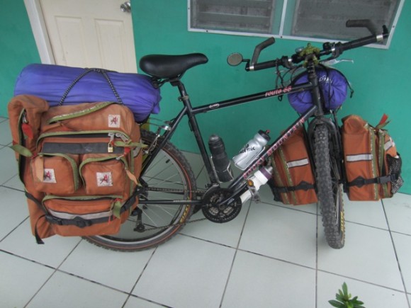 Finally Leaving Tacloban and Heading for Cebu My loaded touring bike sitting outside my hotel room in Carigara