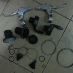 All the parts of my old grip shifters and brake levers, which I removed from my bicycle