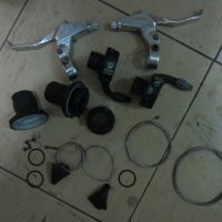 All the parts of my old grip shifters and brake levers, which I removed from my bicycle