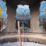 Looking through a censer at a temple in Taiwan